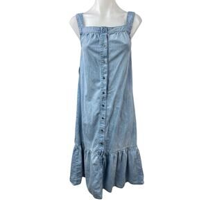 Nobody's Child Sleeveless Square Neck Button Down Midi Denim Tank Dress Size 6